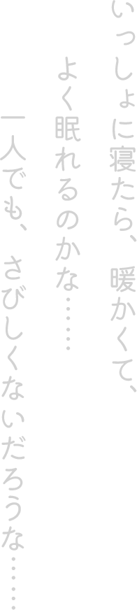 いっしょに寝たら、暖かくて、よく眠れるのかな…… 一人でも、さびしくないだろうな……