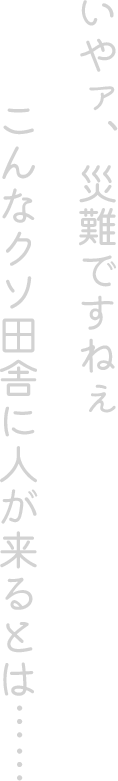 いやァ、災難ですねぇ。こんなクソ田舎に人が来るとは……
